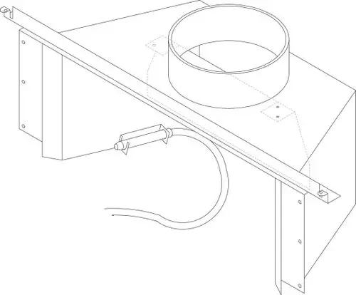 Bosch Abgassammler mit zylindrischem Anschluss, ein rechteckiges Gehäuse und Schläuche. Diagramm zeigt die strukturelle Anordnung und Befestigungselemente.